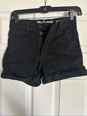 Wallflower Black High-Rise Cuffed Denim Shorts